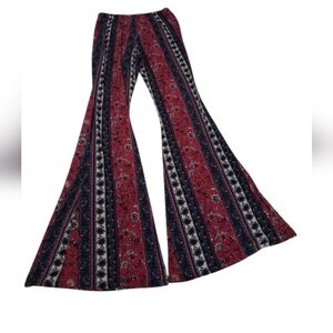 Fashion Nova ~ Boho High Rise Flare Pants S/M – Red Combo Print